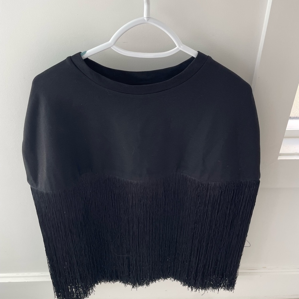 Cynthia Rowley Black Fringe Poncho